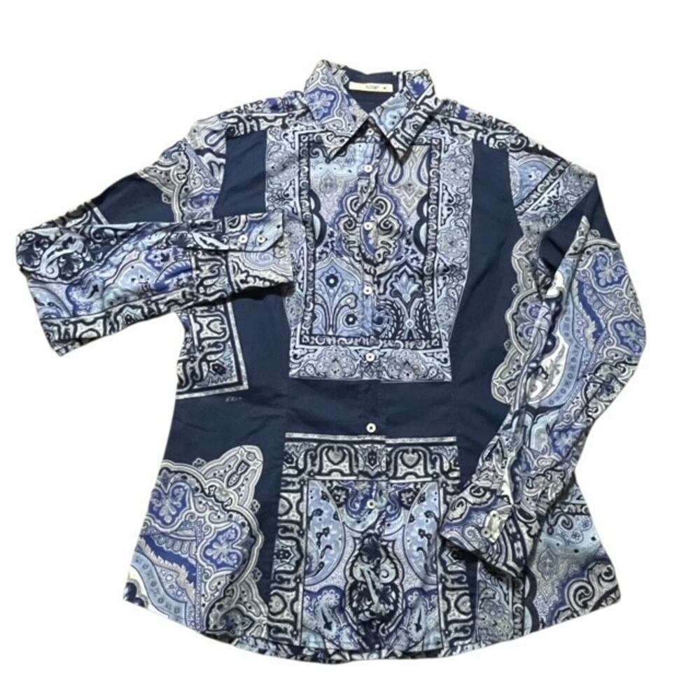 Etro Button Up Shirt Womens Medium/48 Blue Baroque Paisley LS Modern Italy